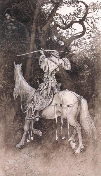 Erland Draws His Bow (Unfinished Painting) - by Carl Larsson -